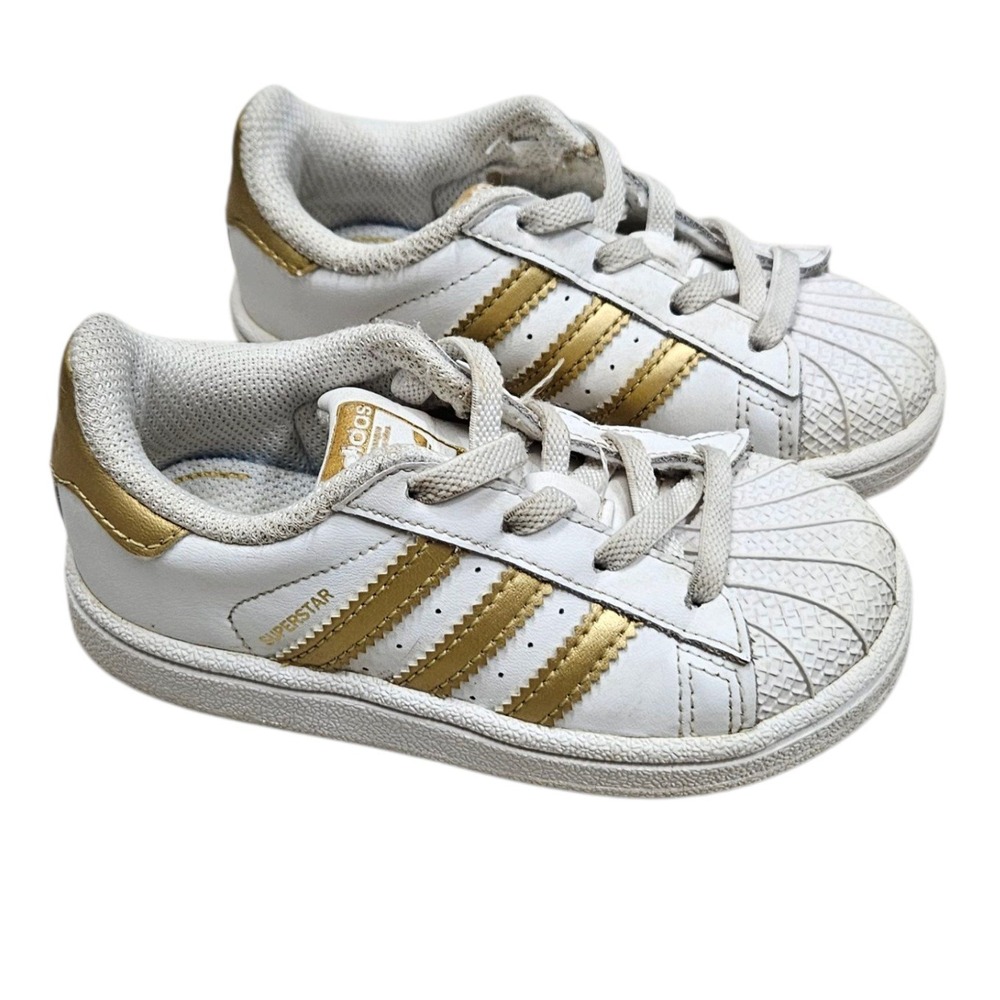 Adidas Superstar‎ Sneakers White Gold Stripes Toddler Shoes Classic Size 7